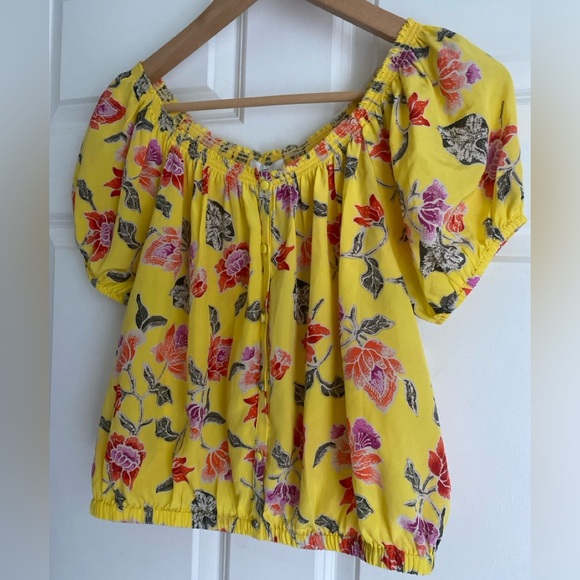 JOIE Derfuta 100% Silk Puff Sleeve Off Shoulder Romantic Floral Top Size M NWT - Picture 4 of 14